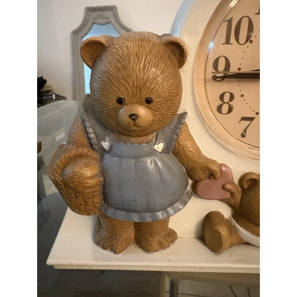 VTG 1987 Burwood Homco Teddy Bear Family Quartz Wall Shelf Clock Tested Works